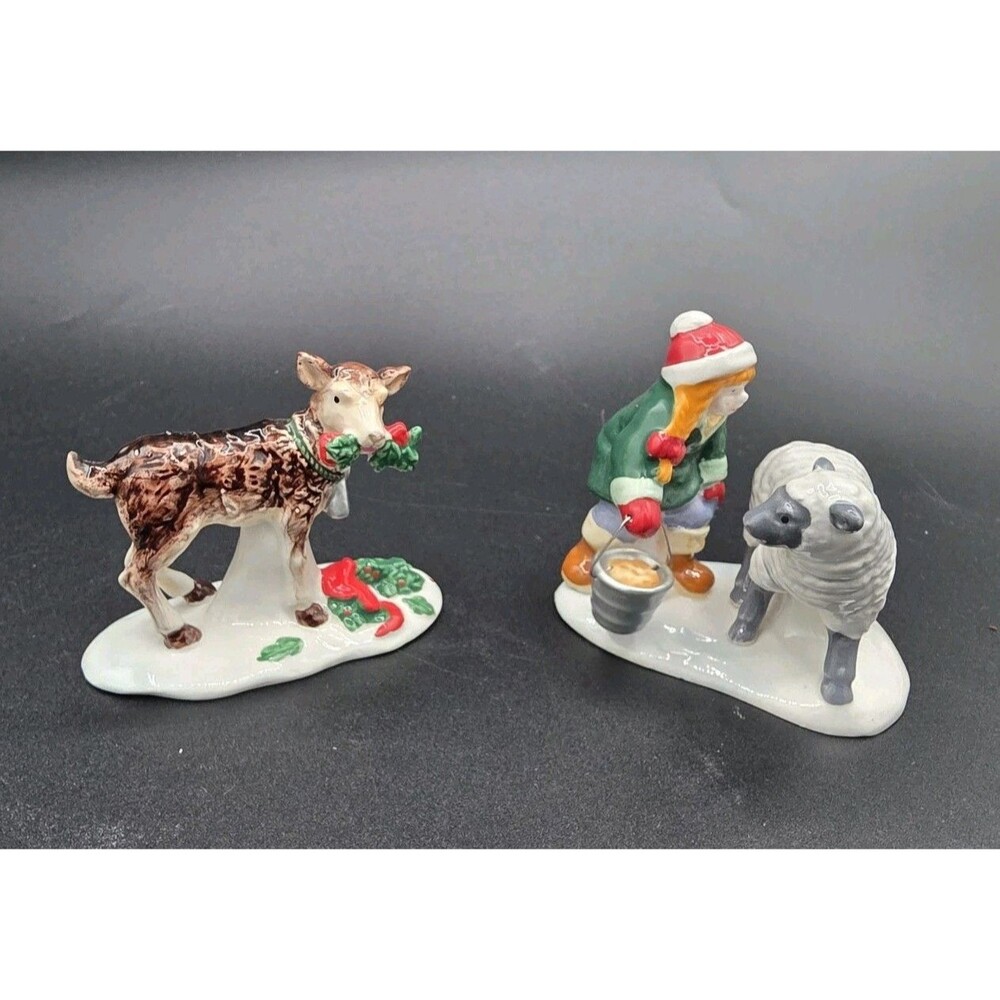 Department 56 Snow Village Christmas at the Farm Set of 2 Original Box Cow Lamb